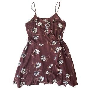 Xhilaration Women Dress L Plum Floral Wrap Dress Ruffle Sleeveless